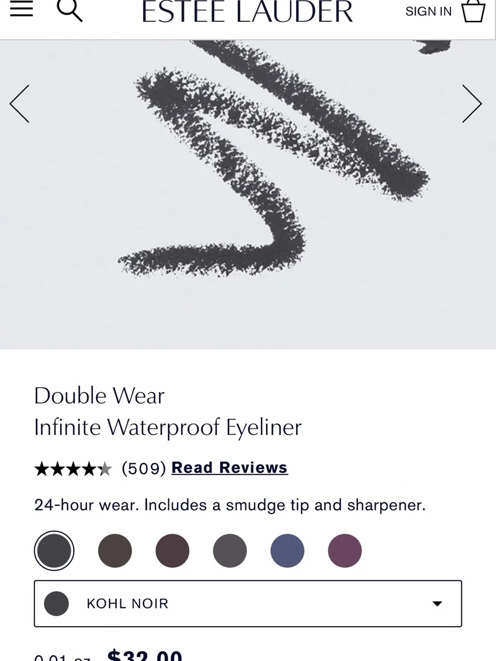 Estée Lauder Double Wear Infinite Waterproof Eyeliner - 01 Kohl Noir NIB